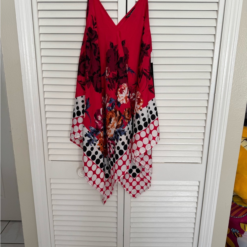 Unique Spectrum Red Floral and Polka Dot Dress